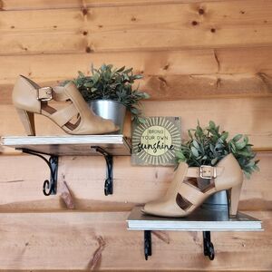 Nurture Pamina Beige Cut Out Caged Peep Toe Bootie Heel Sandal Embossed Sz 6.5 M